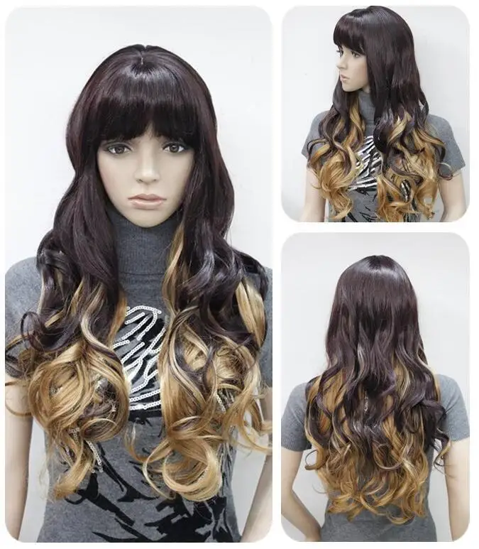 

Women Wig Long Curly Brown Blond Wig Synthetic Wig Ladies Wigs