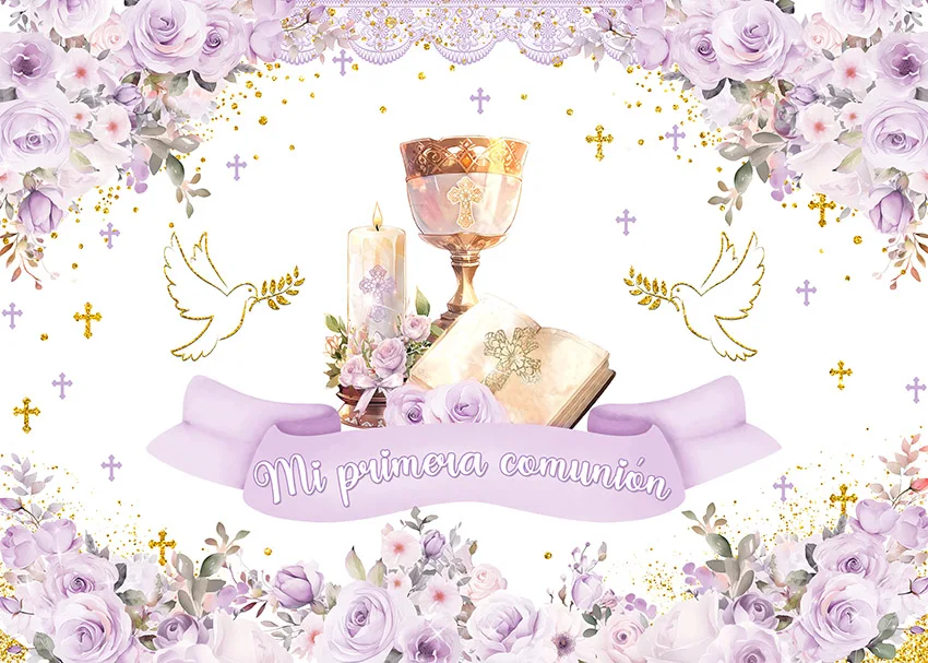 Mehofond الاطفال بالتواصل بالون خلفية الصليب الكأس المقدسة Mi Primera Comunión التصوير خلفية المعمودية الكتاب المقدس حمامة الدعامة