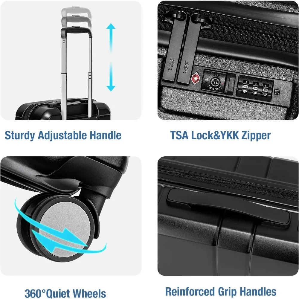 Bagaglio a mano leggero con guscio rigido approvato dalla compagnia aerea con lucchetto TSA, 22x14x9, valigia piccola con ruote da viaggio