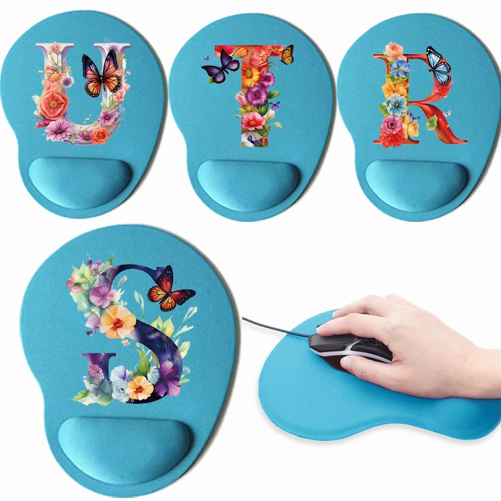 Mice Mat Soft Mousepad Oval Mouse Mat Anti-Slip for Gel Wrist Support Wristband Mouse Mat Pad for Butterfly Letter Pattern