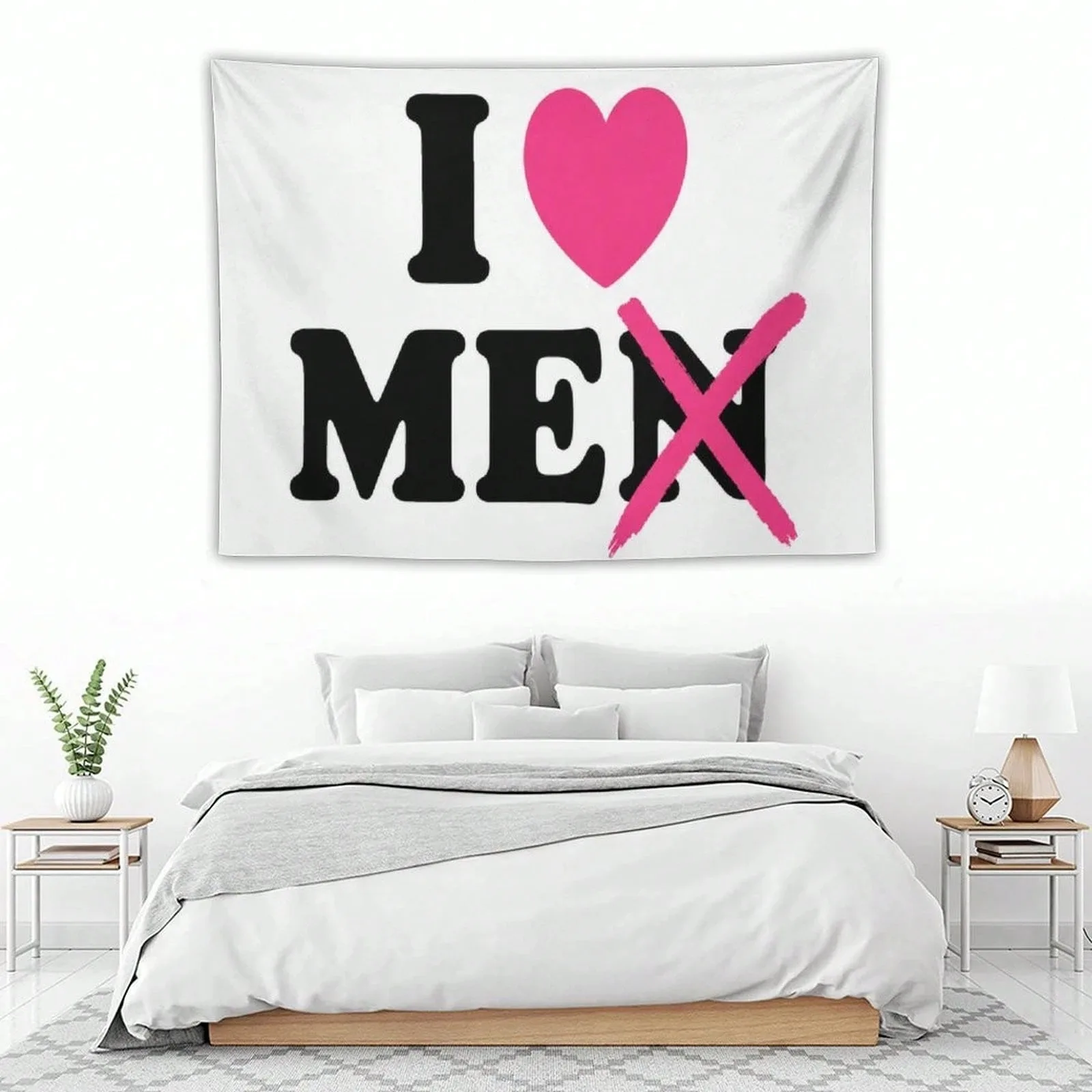 1pc I Love Men Funny Tapestry, Pink Heart Cross Out Graphic Wall Hanging, Y2K Sarcastic, Home Decor For Living Room Bedroom Dorm