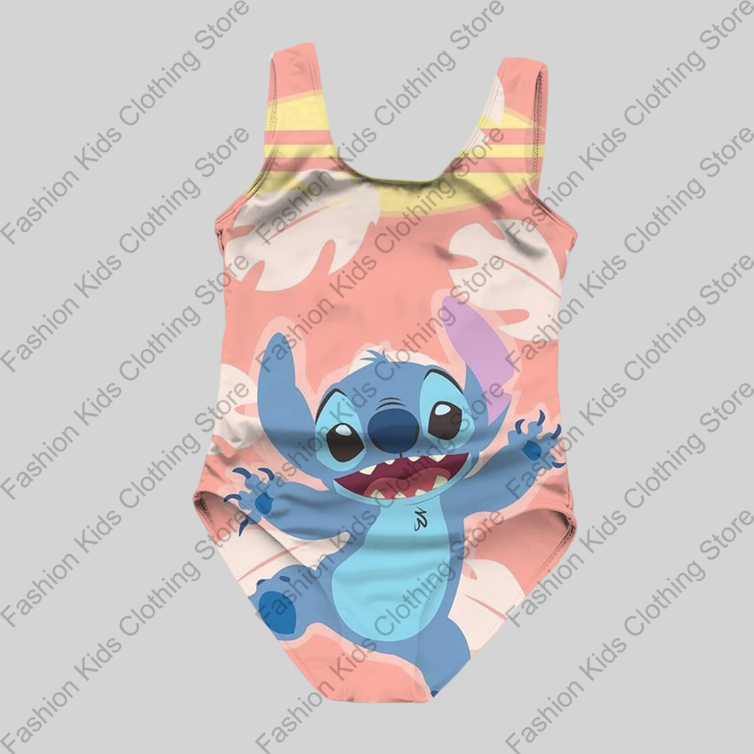 MINISO New Girls Summer Casual One-Piece Swimsuit Fashion Cartoon Cute Stitch 3d Printed Women Swimwear Sleeveless Swim Clothing