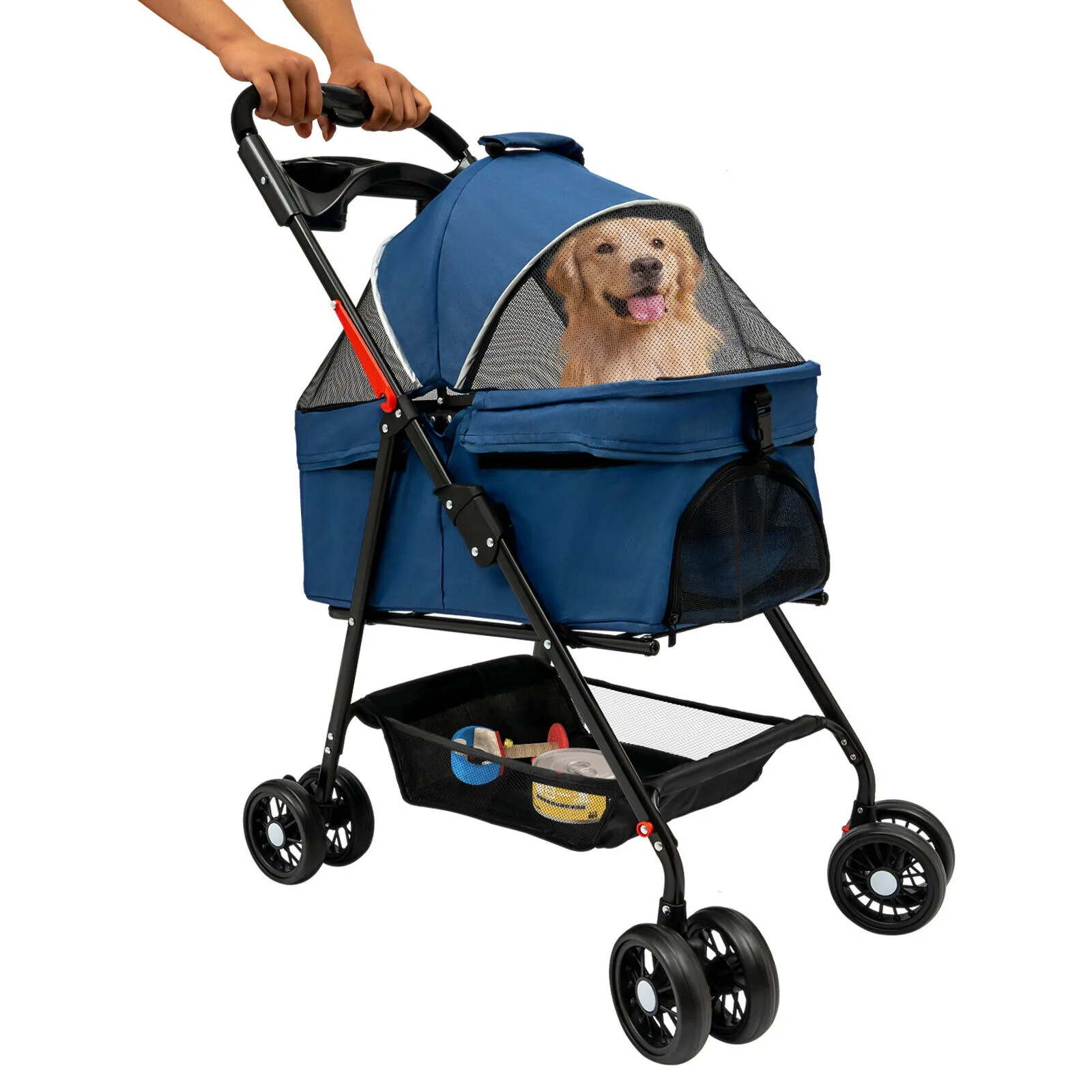 

US Blue Foldable Pet Cart 4 Wheel Small/Medium Dog Cat Carrying Cart Puppy Carrier