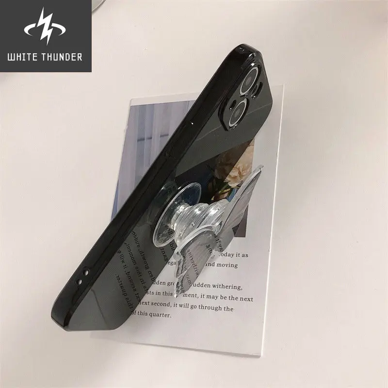 Korean Style Personality Black Butterfly Bracket Silicone Anti-fall Shell For iphone 11 12 13 Pro Max X Xs Xr 7 8 P Phone Case