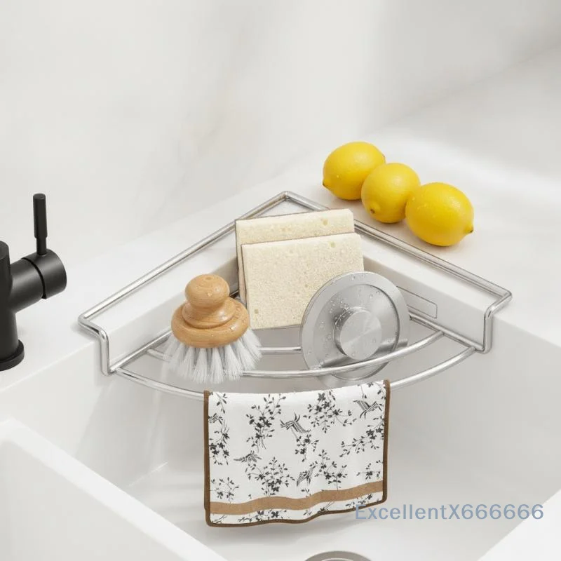 Stainless Steel Sink Corner Drain Rack Punch-free Rustproof Storage Holder for Dishcloth Sponge Kitchen Organizer