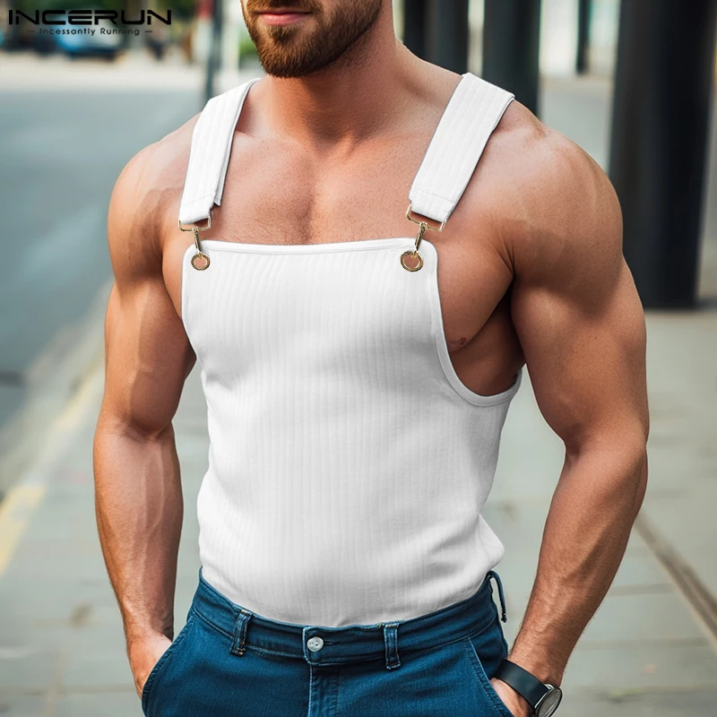 INCERUN Men Tank Tops Solid Color Sleeveless Knitted Male Vests Summer Streetwear 2025 Skinny Fashion Sexy Men Clothing S-3XL