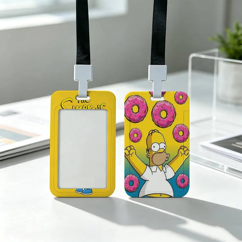 S-Simpsons Animated Cartoon Clear Window ID Card Holder, Business Badge Holder With Neck Lanyard, Office Work Permit Card Cover