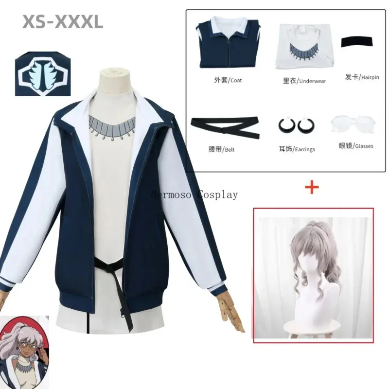 

New Anime Metallic Rouge Naomi Ortman Cosplay Costume Dress Jacket Uniform Ear Clips Headwear Glasses Comic Expo Girls Clothes