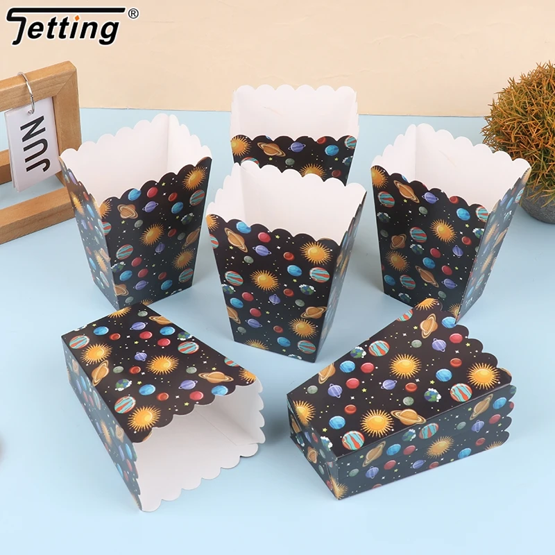 6Pcs/lot Space Galaxy Popcorn Box Space Themed Party Supplies Birthday Party Favor Popcorn Treat Boxes Decoration