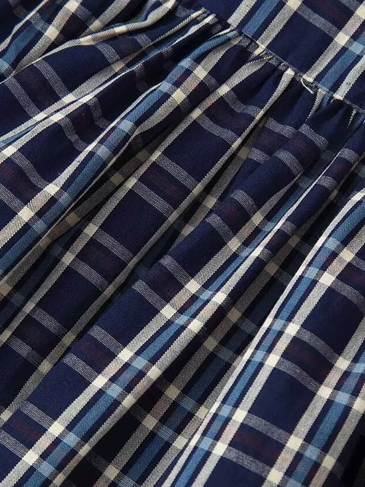 Nuovi arrivi invernali in stile europeo e americano, gonna midi scozzese a vita media da donna casual alla moda e alla moda con cintura