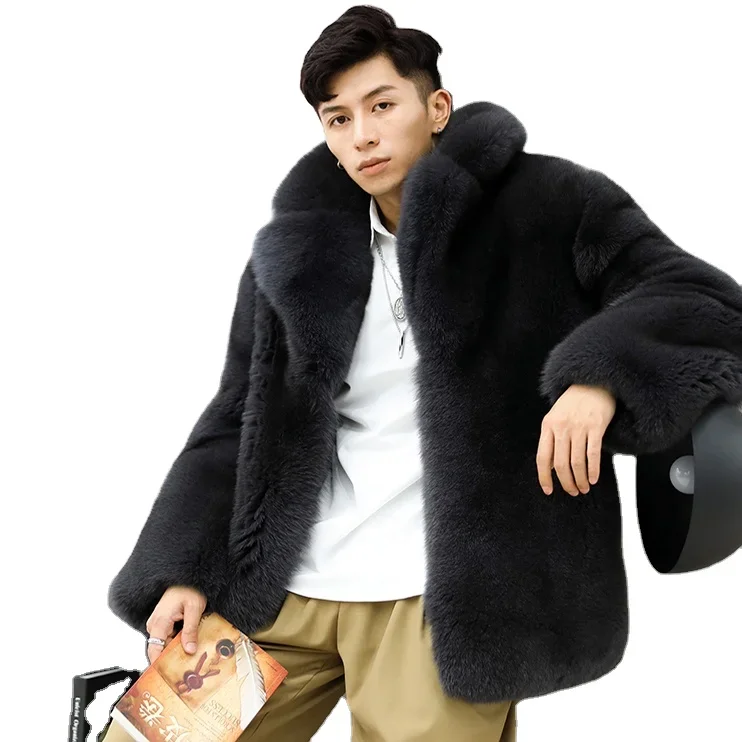 Fox Fur Coat Mid-Length Men's Fashion Trend Genuine Leather Jacket Men's Fur All-in-One