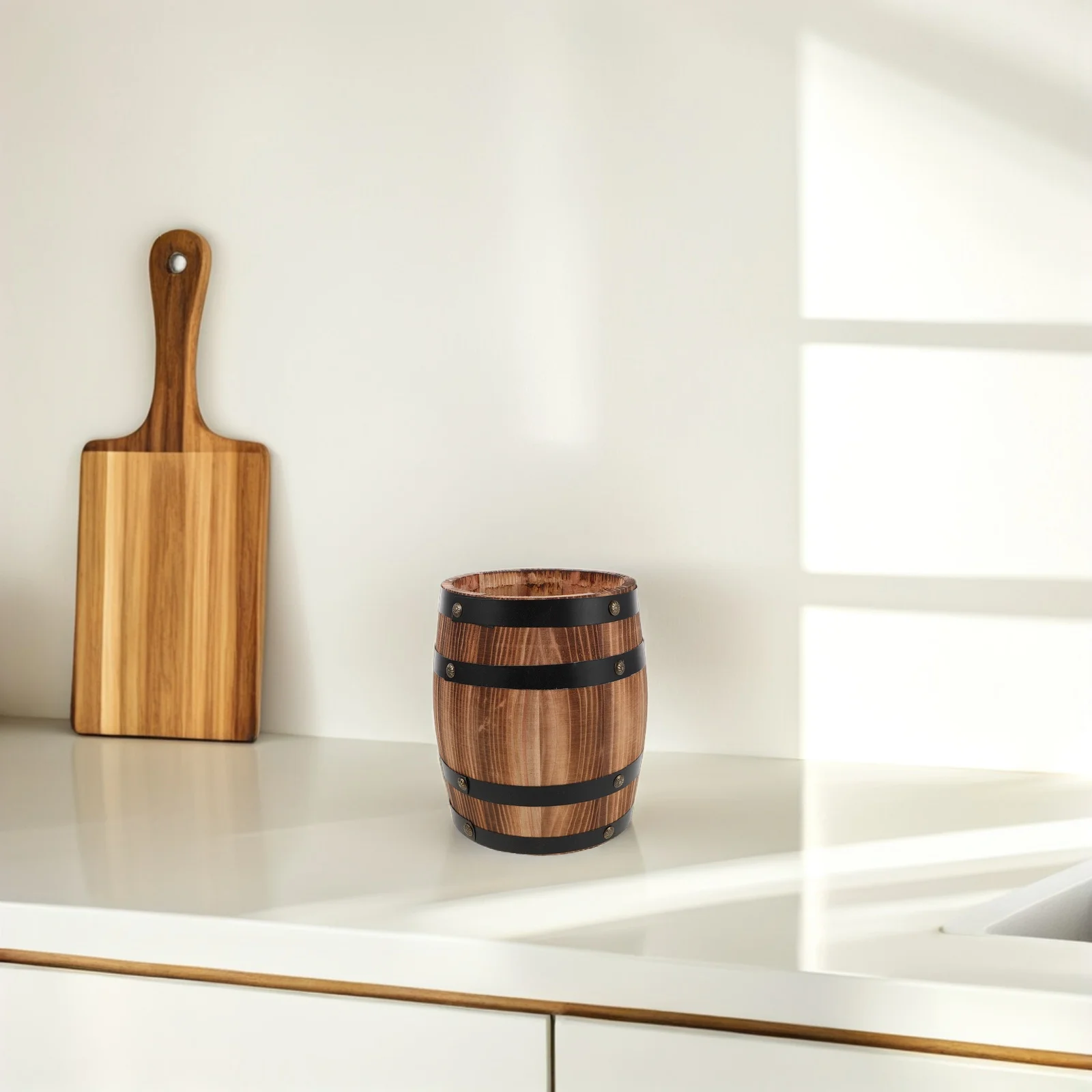 

Винтажный деревянный держатель для посуды, натуральное зерно, кухонная столешница, органайзер для столовых приборов, форма бочки, палочки для еды, ложка, вилка для хранения