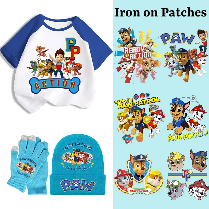 Paw Patrol Fashion Iron on Patches for Clothing Anime Cartoon DIY T-shirt Heat Transfer Patch Clothes Custom Vinyl Sticker Gifts