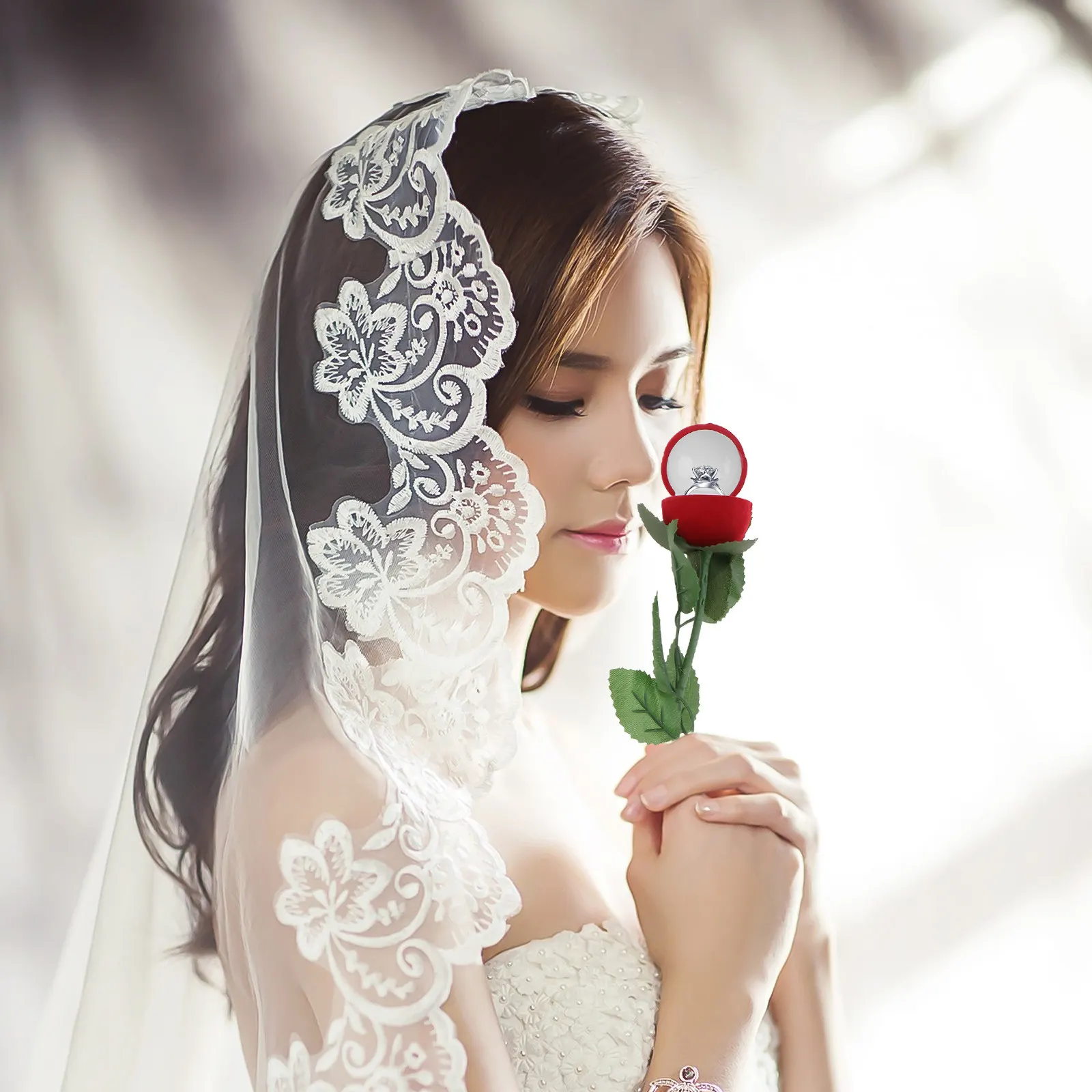 

1 Rose Shape Ring Box for Engagement Proposal Wedding Valentine's Day Creative Jewelry Storage Case Lifelike Simulation Flower