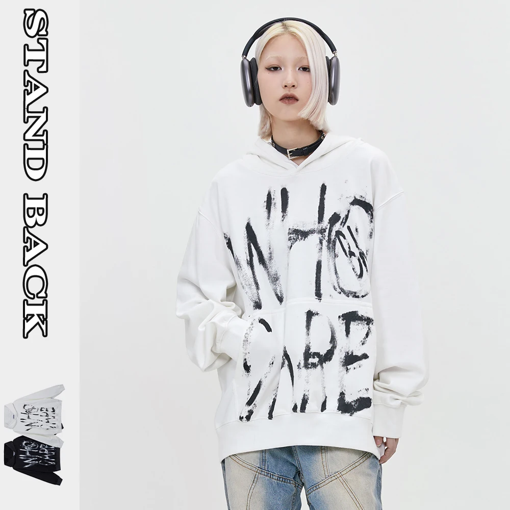 

Hip Hop Oversized Streetwear Graffiti letter Print Casual Sweatshirt Hooded Y2K Grunge Loose Cotton Tops Fashion Mens Hoodies