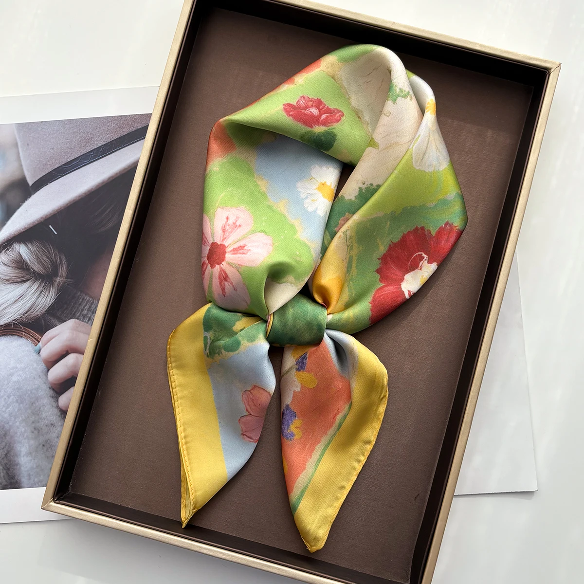 Luxury Floral Square Scarf For Women Elegant Ladies Hijab Neckerchief Shawl Solid Soft Stain Imitation Silk Scarves For Travel view 5