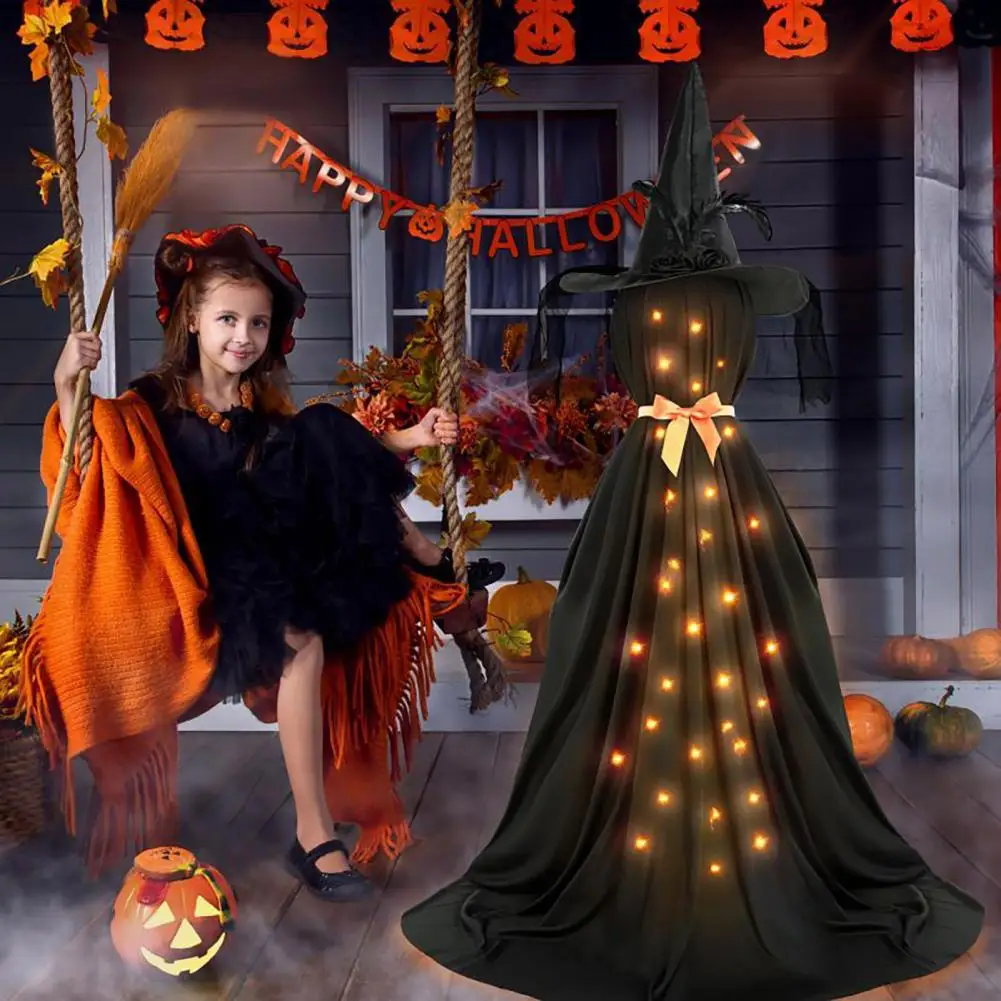 Fantôme Noir Effrayant avec Chapeau de Sorcière, Décorations d'Halloween en Plein Air, pour Porche