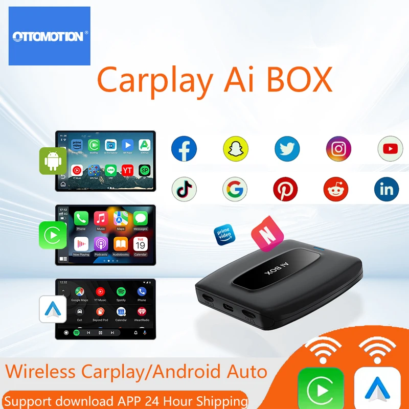 

Global version Android AI Box Wired to Wireless Carplay Android Auto Adapter Wifi Supports Netflix YouTube Cars Smart Ai Box