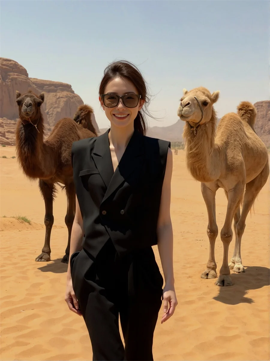 

Women'S Waistcoats Vests Old Money Style Top Autumn Black Chic Korean Pockets Front Sleeveless Button-Down Simple Modern Fashion