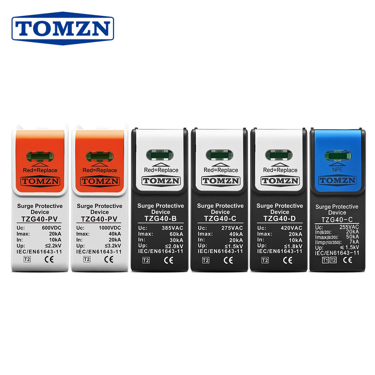 1PCS TZG40 PV Discharge Tube DC AC Surge Protector SPD Replacement Module 255VAC-420VAC 500VDC-1500VDC 10kA 20kA 30kA Household