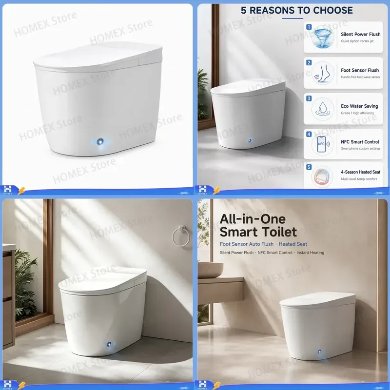 Smart Toilet with Built-in Tank Rare Earth Antibacterial Glaze Automatic Bidet Seat Rear Wash Heated Self-cleaning Modern