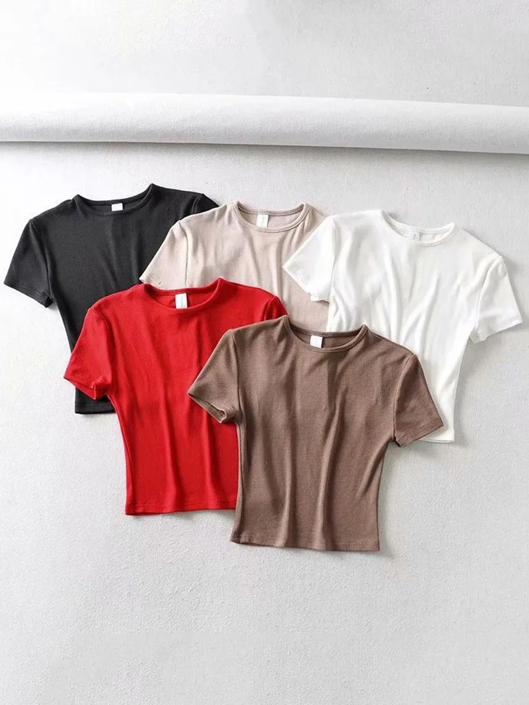 

Women's Slim Fit Short-Sleeved Cotton T-Shirt, O-Neck Crop Tops, Casual Fashion, Summer, 2024