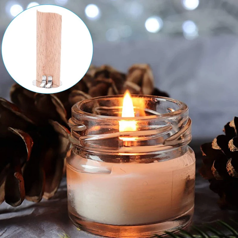 10pcs Large Flame Shape Natural Wooden Candle Wax Wick DIY Candle Material Soy Wax Aromatherapy Smokeless With Chip Wick Holder