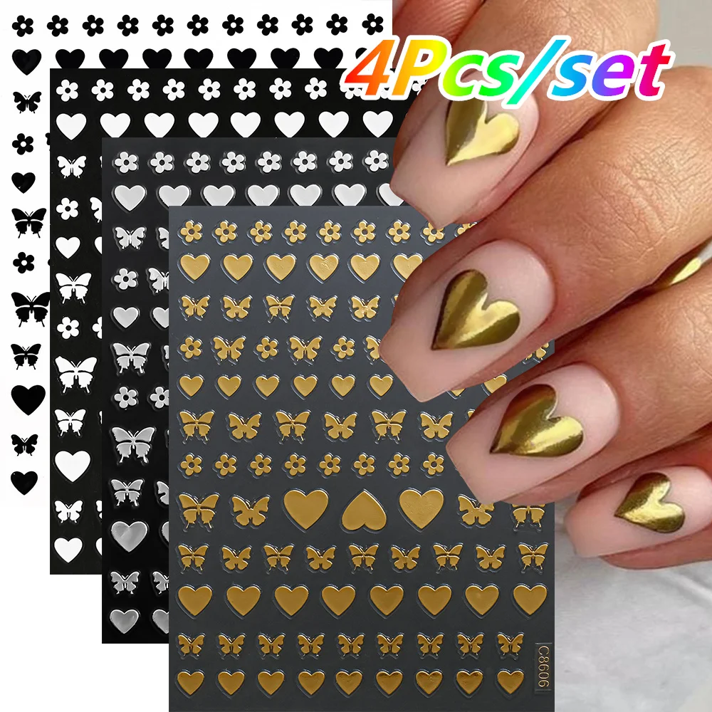 4 Blatt/Set Römischer Buchstabe Nagelaufkleber 3D Laser Gold/Silber/Schwarz/Weiß Buchstaben Nagelaufkleber DIY Altes Alphabet Maniküre Slider NK*4