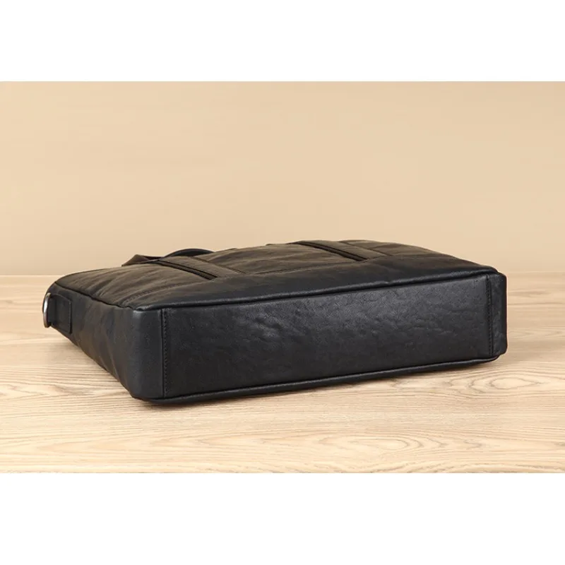 Borsa per computer per documenti da uomo in vera pelle, stile orizzontale per affari e tempo libero, borsa a mano di grande capacità in pelle bovina di primo strato.