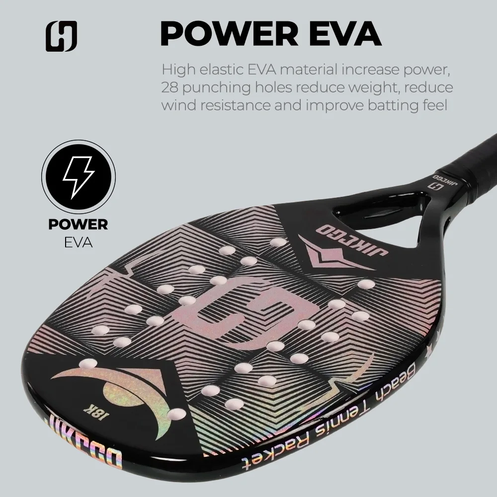 JIKEGO 18K Carbon Fiber Beach Tennis Racket Glossy Surface EVA Core Spin 2024 Men Women Fiberglass Glass Fiber Professional