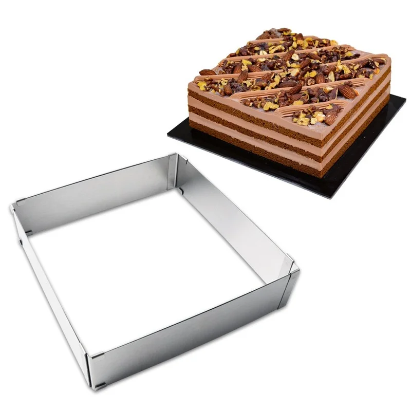 Stainless Steel DIY Cake Cutter Width Adjustable Square Rectangle Shape Mousse Ring Kitchen Baking Cooking Tool Cake Molds