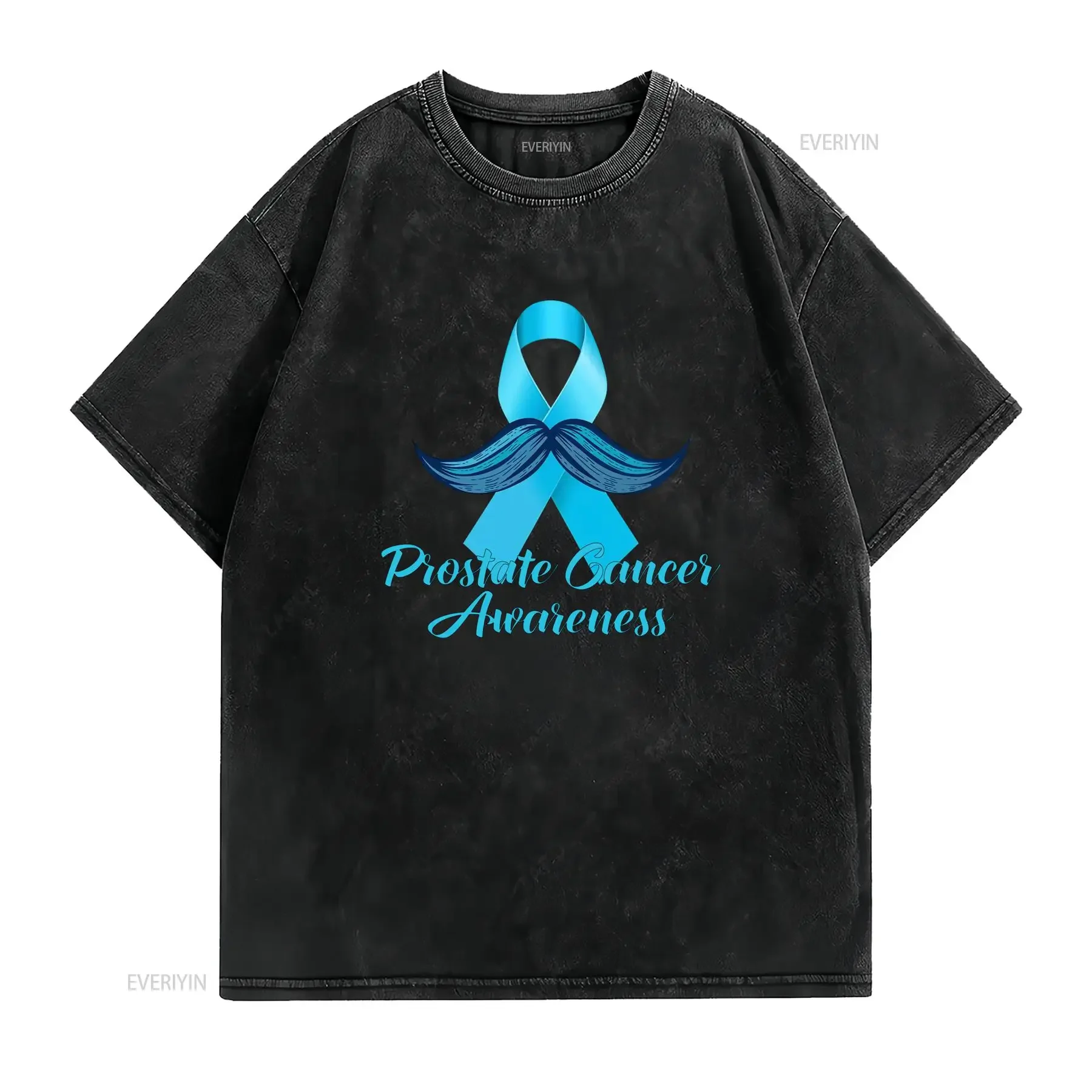 Prostate Cancer Awareness Light Blue Ribbon Mustache Print Casual T Shirt vintage Washed homme designer clothes