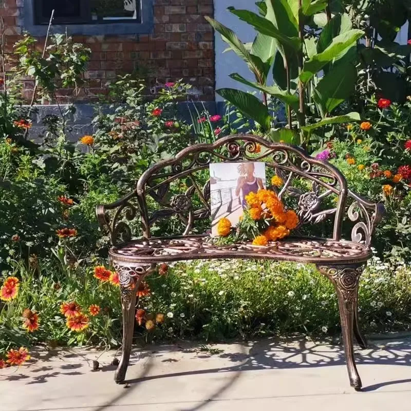 Sedia da parco Love seat Rose pattern yard bench garden balcone seater sedia per il tempo libero solida in alluminio pressofuso mobili in metallo