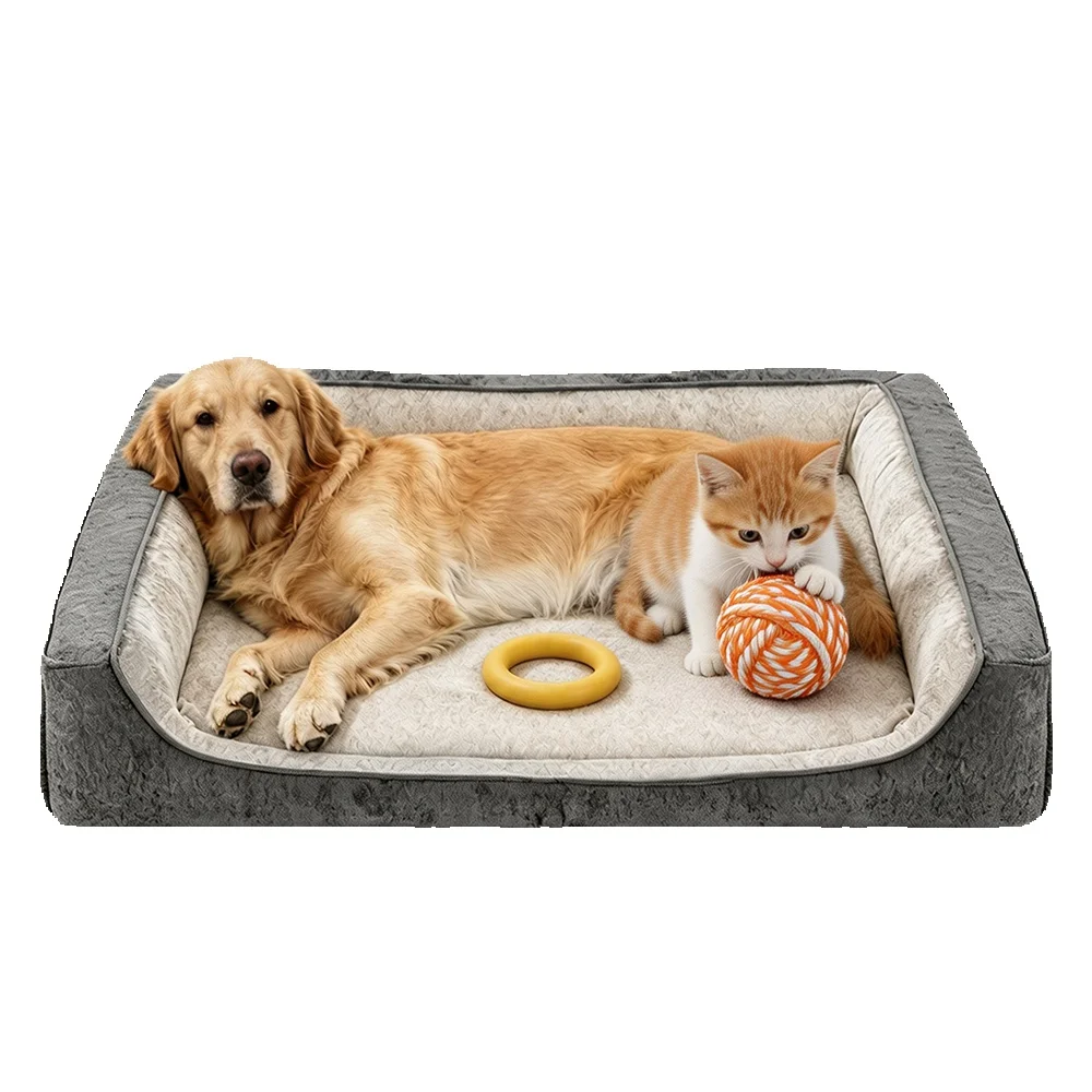 Patbrela XXL Hundebett 115x90x24cm Waschbares Plüsch-Haustiersofa Wasserdichtes Futter Rutschfeste Basis Stützender Kissenrand für Große Hunde Katzen Grau
