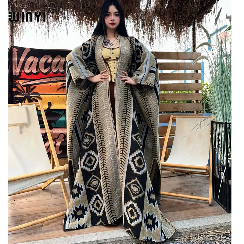 

WINYI new Africa printed Winter cardigan woman kimono Fashion party dress Thick Warm Female abaya winter outfits for women coat