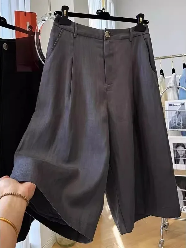 

Брюки унисекс с высокой талией, свободного кроя, из смесовой ткани лиоцелл, укороченные (7/8), прямые, повседневные, летние, новинка