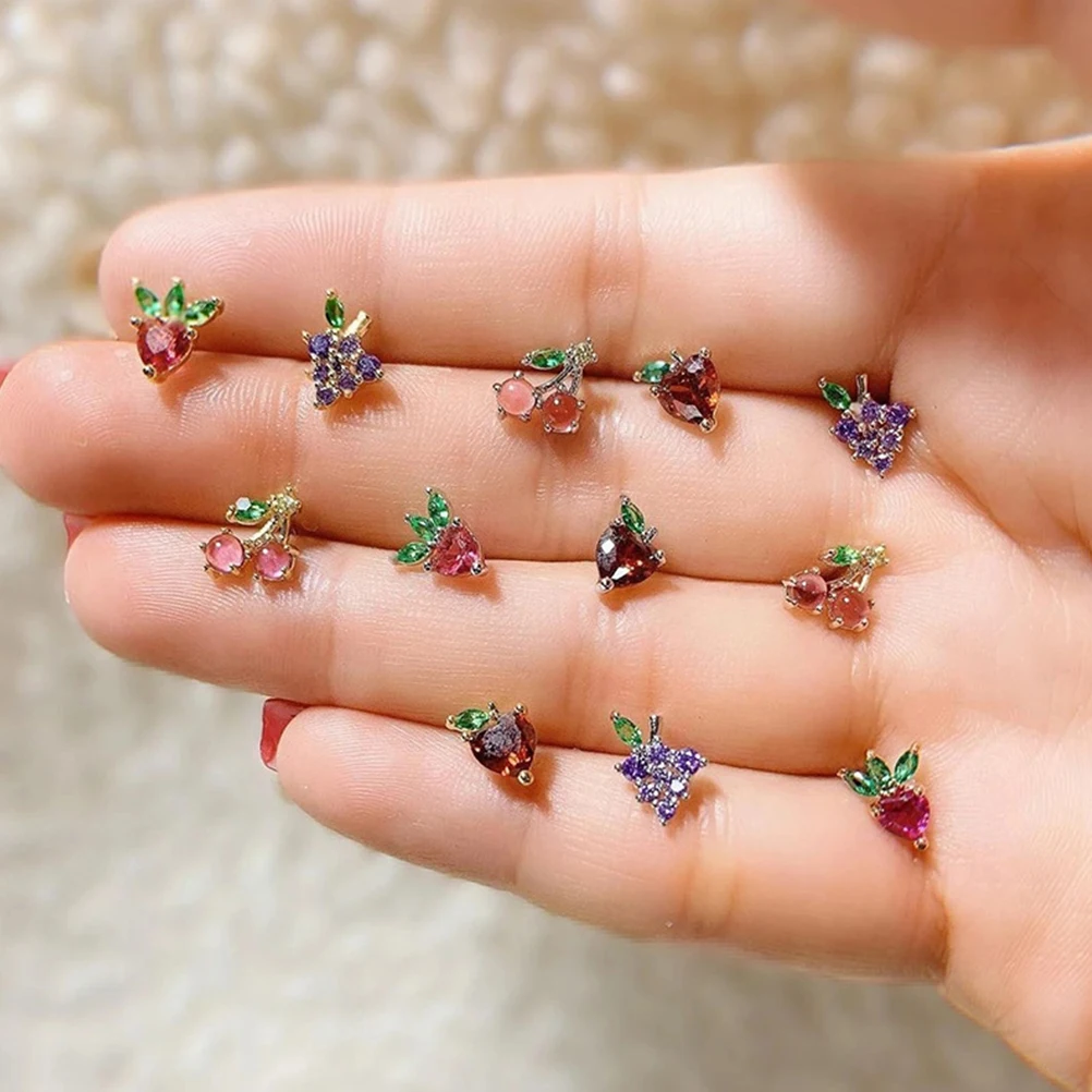 

Tropical Fruit Stud Earrings 8 Pairs Lovely Pineapple Women Gift Jewelries Creative Design Exquisite Craftsmanship Long Time Use