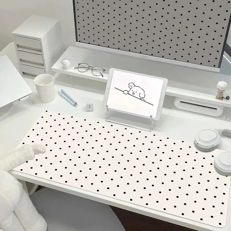 

Korean Ins Cute Minimalist Dot Oversized Mouse Pad Creative Cream Aesthetic Washable Office Leather Desk Mat for Girl Study Work