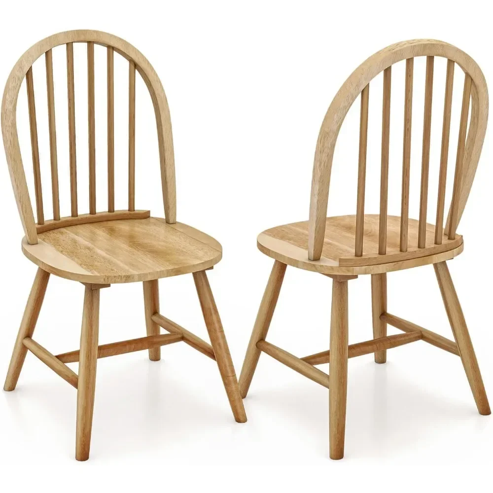 

18" Oak Dining Chairs Set of 2, Wood Windsor Chair with Spindle Back for Country Farmhouse