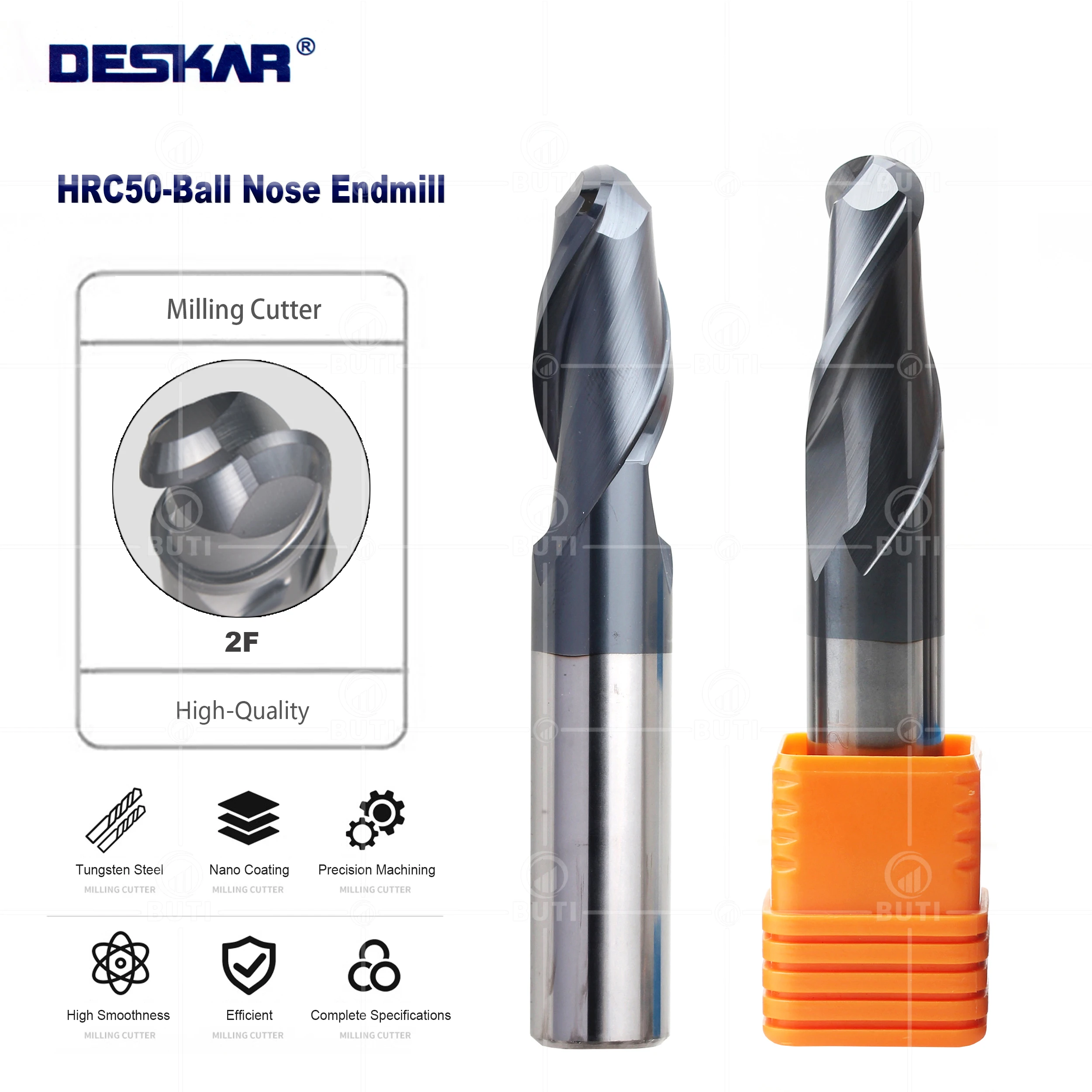 

DESKAR 100% Original R4x8x20x100 R5x10x25x100 R6x12x24x100 R8x16x35x100 R10 Ball Nose End Mills HRC50 AL CNC Lathe Cutting Tools