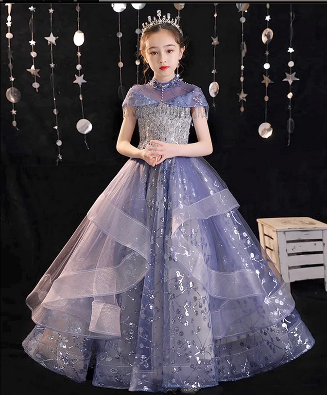 

Girls' high-end sequin canopy princess dress