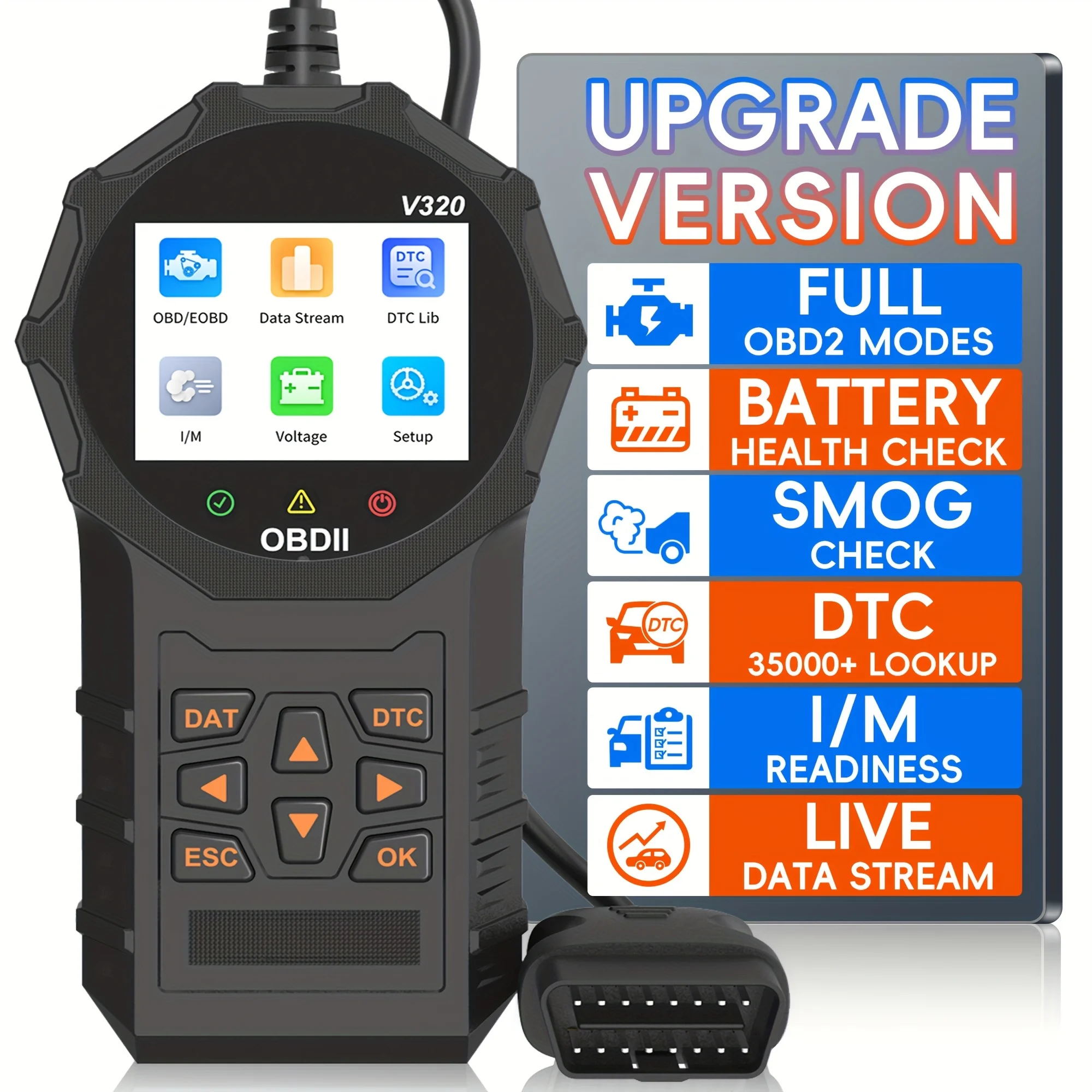 

Многоязычный сканер OBD2, диагностический инструмент, тестер напряжения, профессиональный считыватель кодов двигателя V320 с сбросом, инструмент сканирования OBDII