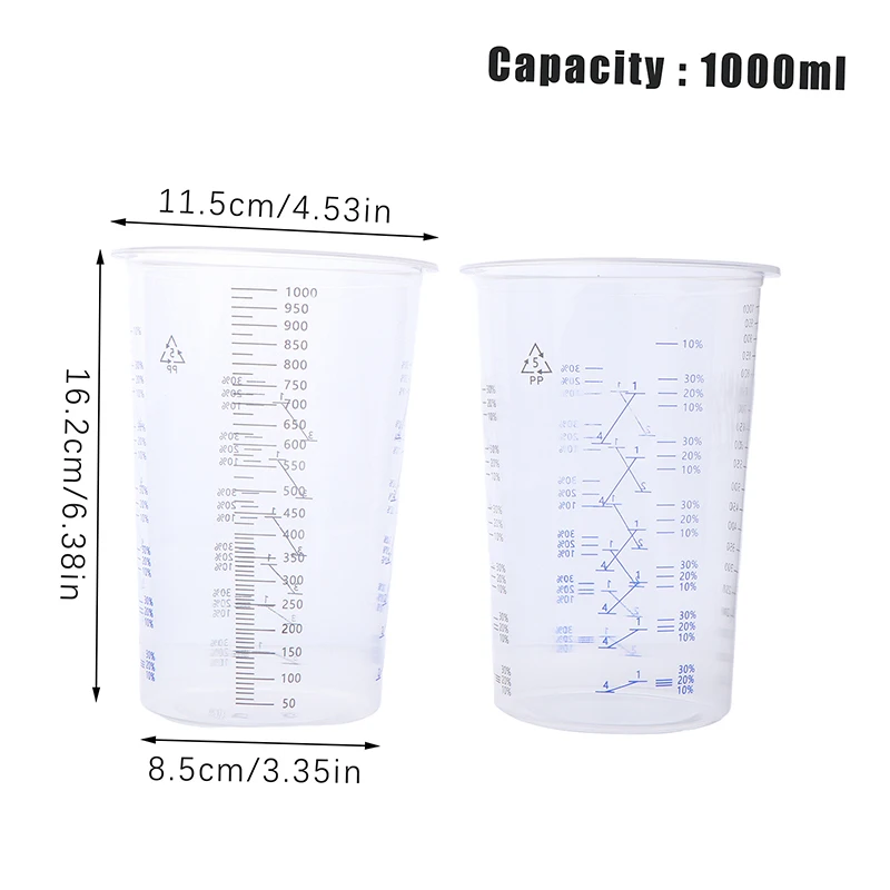 10Pcs 600/1000ML Paint Mixing Calibrated Cup Plastic Paint Mixing Cups Mixing Pots For Accurate Mixing Of Paints And Liquids