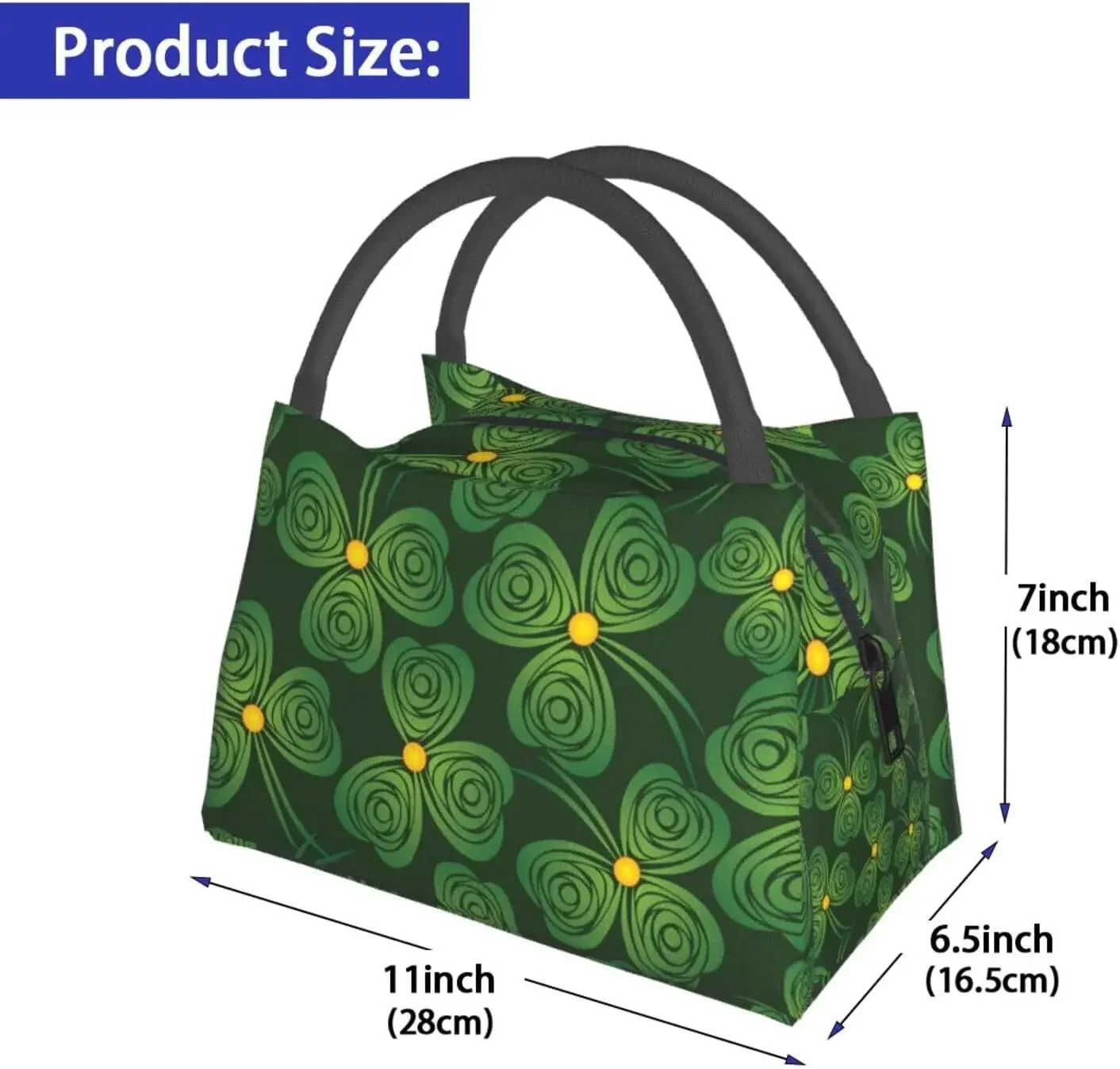 St. Patricks Green Shamrocks Print Thermal Lunch Bag Beach Bag Women Portable Insulated Lunch Box for Picnic Fishing Work Travel