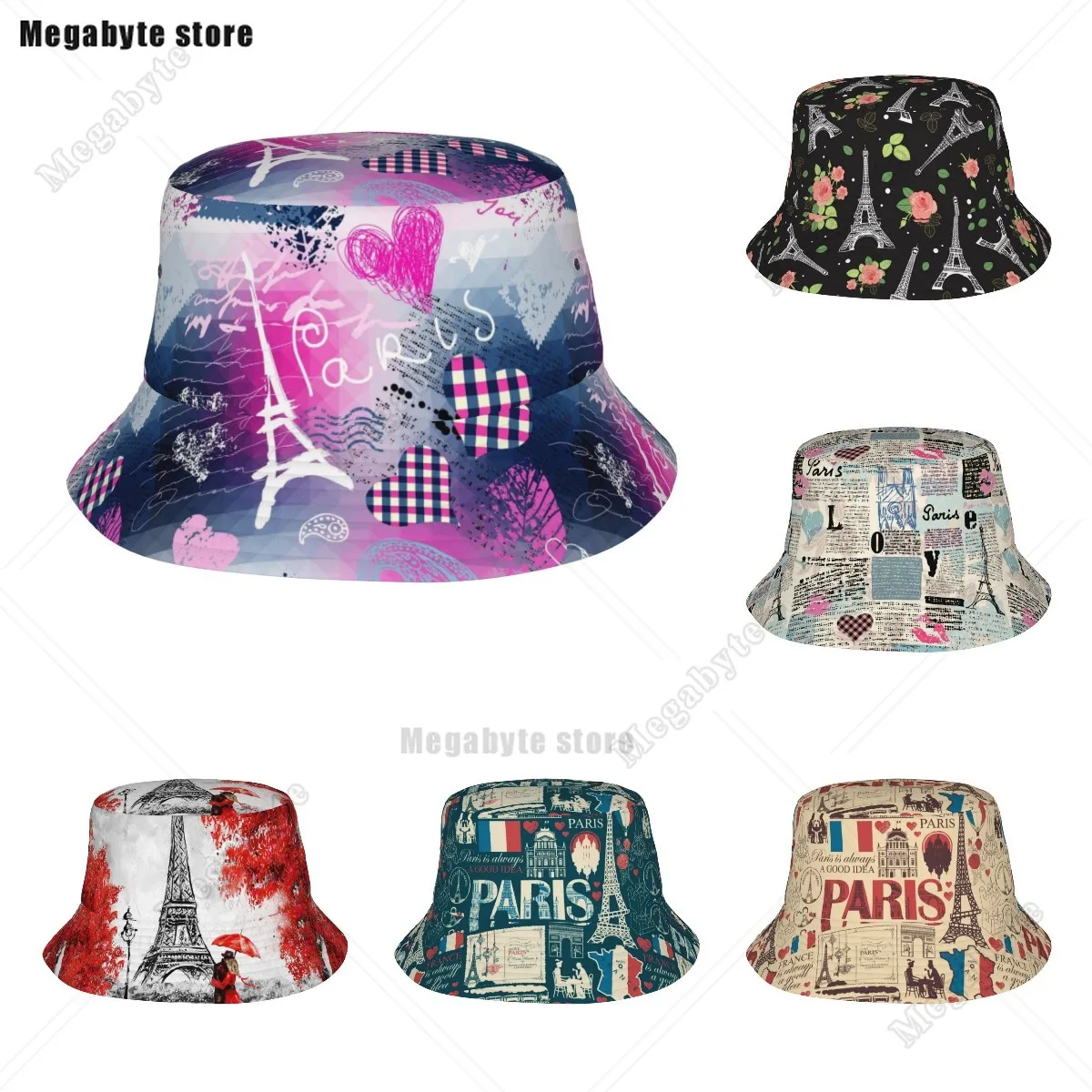 Paris Street Scene Eiffel Tower Unisex Bucket Hat Fisherman's Hat Men's Leisure Coquette Bucket Hats for Travel Fishing Sun Hat