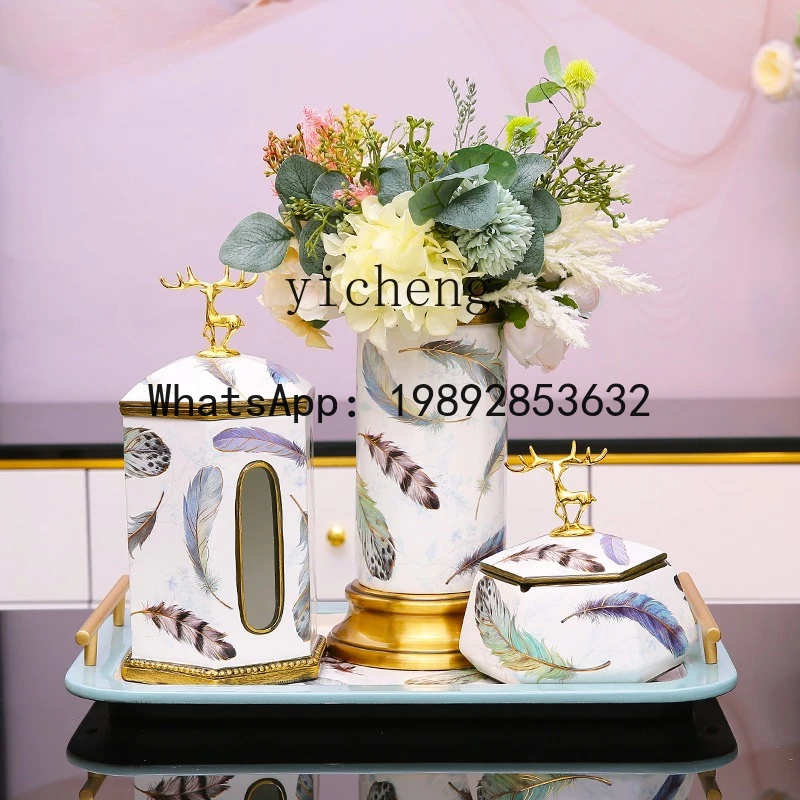 American Modern Light Luxury Style Tissue Box Creative Living Room Coffee Table Ornament Dining Table Tissue Box