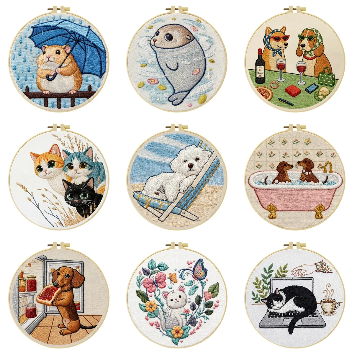 1 Stück DIY Tier-Stickerei-Werkzeugset für Anfänger, Heim-Nähhandarbeits-Set, Stickerei-Set, Geschenk, Muster, Handgemacht – Detail 2