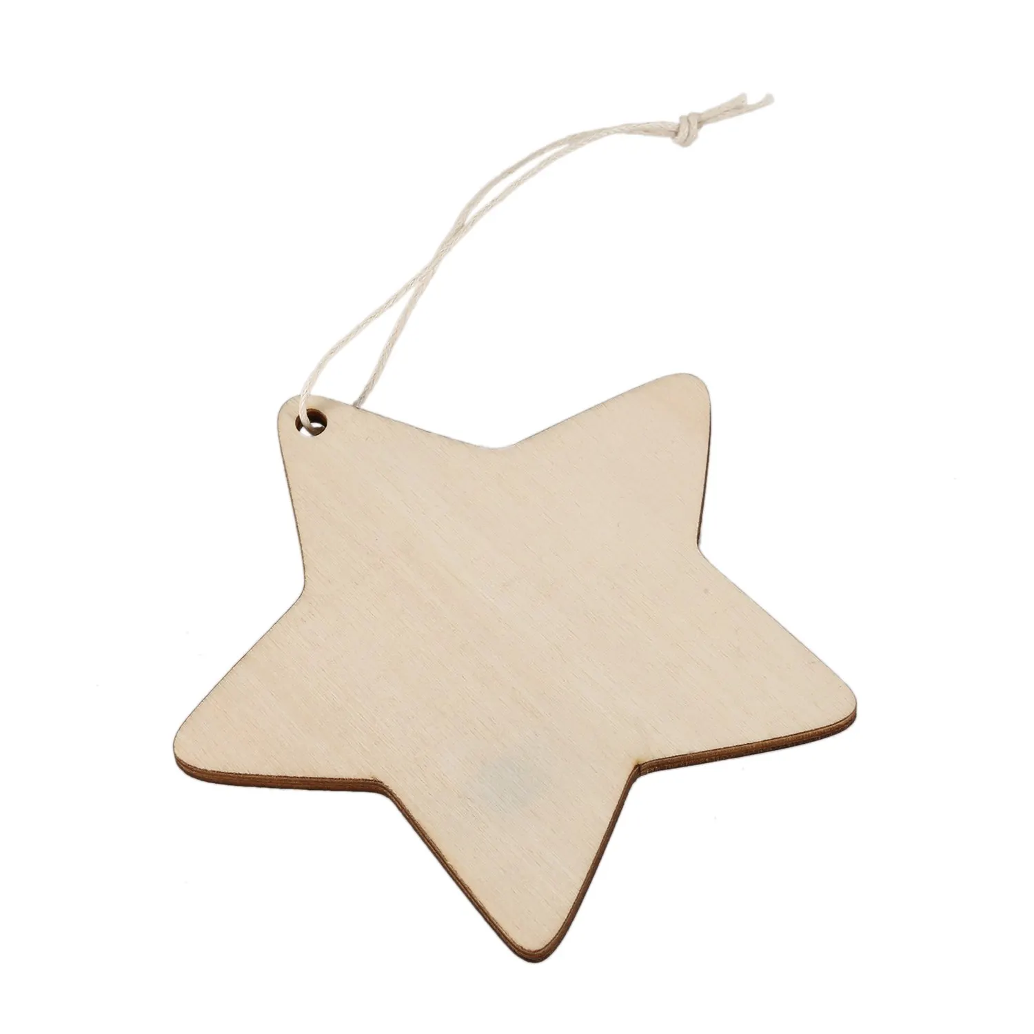 Etiquetas artesanales de madera con forma de estrella, 10cm, Agujero