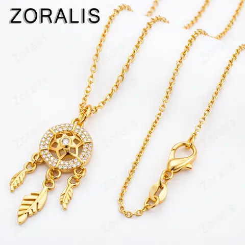 ALITREE 18K Gold Dream Catcher Necklace For Women Simple Carved Zircon Clavicle Pendant Necklace Holiday Jewelry Gift