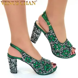 Venus Chan-zapatos de tacón alto de fiesta para mujer, sandalias nigerianas de Color verde, con diseño de diamantes completos, a la moda, para verano, para boda